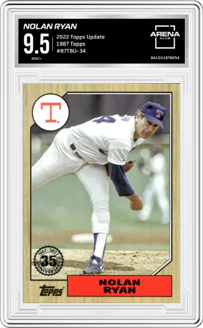 Nolan Ryan from the 2022 Topps Update  set graded by Arena Club and given an overall grade of 9.5.