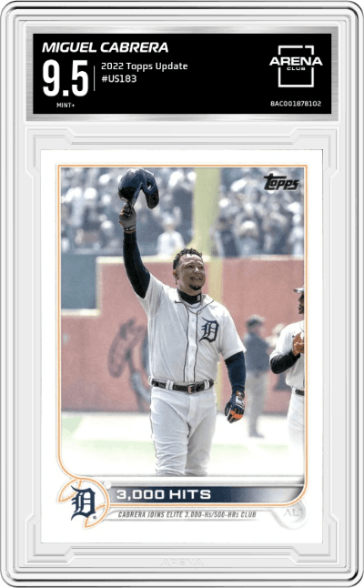 Miguel Cabrera from the 2022 Topps Update  set graded by Arena Club and given an overall grade of 9.5.