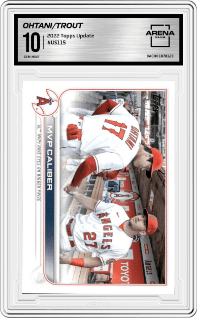 Shohei Ohtani / Mike Trout from the 2022 Topps Update  set graded by Arena Club and given an overall grade of 10.