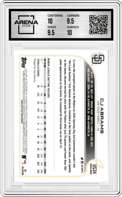 CJ Abrams from the 2022 Topps Update  set graded by Arena Club and given an overall grade of 10.