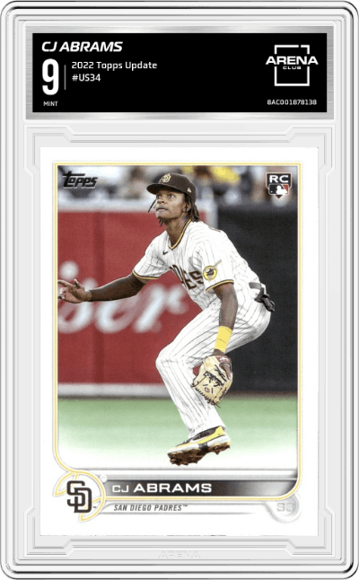 CJ Abrams from the 2022 Topps Update  set graded by Arena Club and given an overall grade of 9.