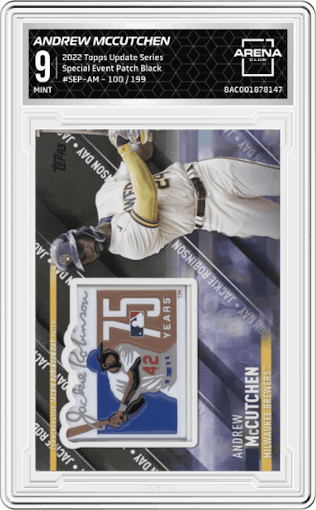 Andrew McCutchen from the 2022 Topps Update Series set featuring a Black parallel graded by Arena Club and given an overall grade of 9.