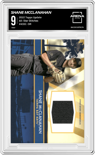 Shane McClanahan from the 2022 Topps Update  set graded by Arena Club and given an overall grade of 9.
