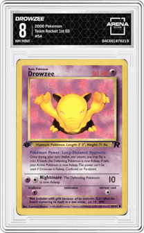 Drowzee from the 2000 Pokemon set graded by Arena Club and given an overall grade of 8.