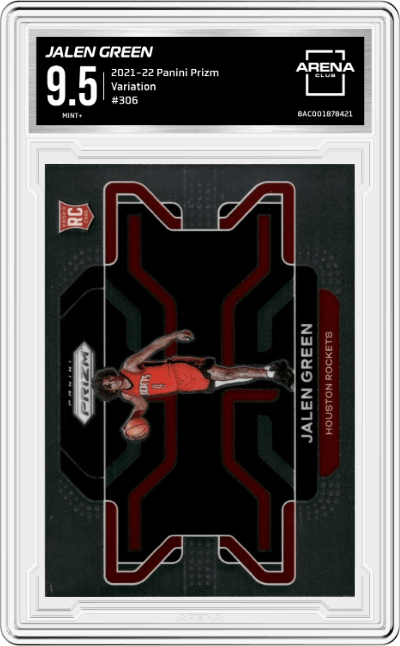 Jalen Green from the 2021-22 Panini Prizm  set graded by Arena Club and given an overall grade of 9.5.