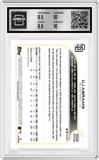 CJ Abrams from the 2022 Topps Update  set graded by Arena Club and given an overall grade of 10.