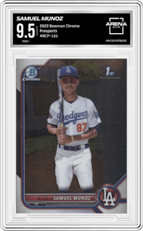 Samuel Munoz from the 2022 Bowman Chrome set graded by Arena Club and given an overall grade of 9.5.