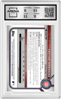 Cristian Hernandez from the 2022 Bowman Chrome set graded by Arena Club and given an overall grade of 10.