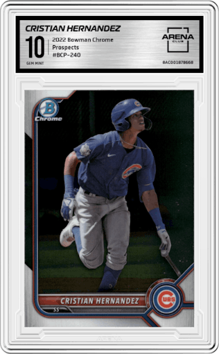 Cristian Hernandez from the 2022 Bowman Chrome set graded by Arena Club and given an overall grade of 10.