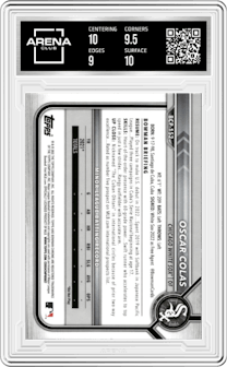 Oscar Colas from the 2022 Bowman Chrome set graded by Arena Club and given an overall grade of 9.5.