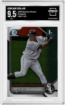 Oscar Colas from the 2022 Bowman Chrome set graded by Arena Club and given an overall grade of 9.5.