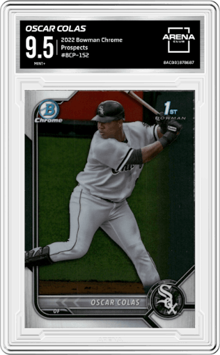 Oscar Colas from the 2022 Bowman Chrome set graded by Arena Club and given an overall grade of 9.5.