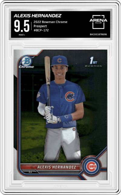 Alexis Hernandez from the 2022 Bowman Chrome set graded by Arena Club and given an overall grade of 9.5.
