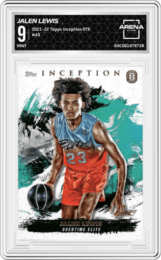 Jalen Lewis from the 2021-22 Topps Inception OTE set graded by Arena Club and given an overall grade of 9.