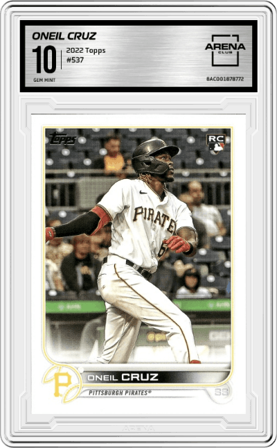 Oneil Cruz from the 2022 Topps set graded by Arena Club and given an overall grade of 10.