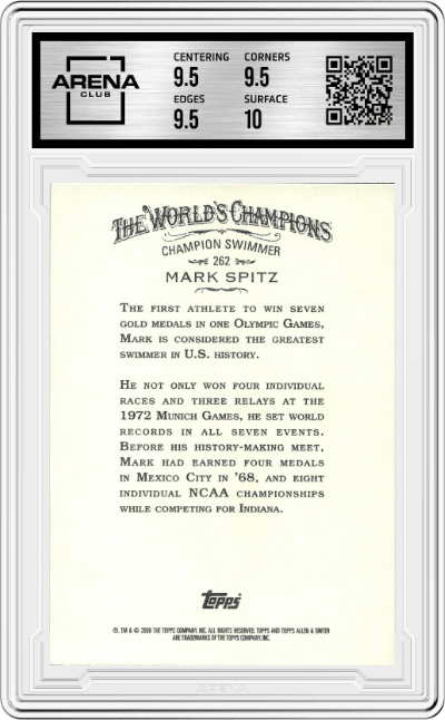Mark Spitz from the 2008 Topps Allen & Ginter set graded by Arena Club and given an overall grade of 10.