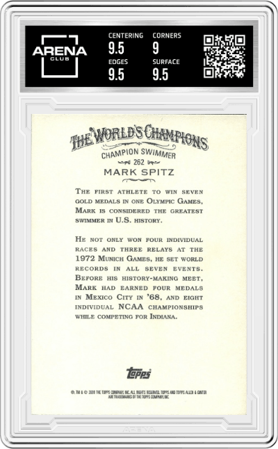 Mark Spitz from the 2008 Topps Allen & Ginter set graded by Arena Club and given an overall grade of 9.5.