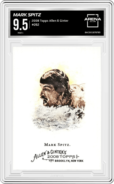 Mark Spitz from the 2008 Topps Allen & Ginter set graded by Arena Club and given an overall grade of 9.5.