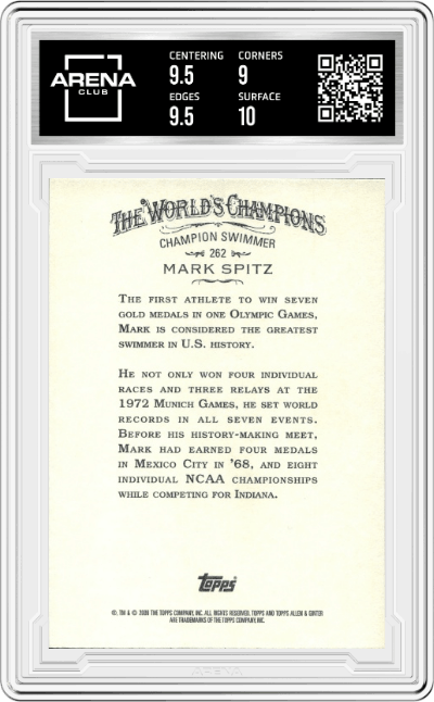 Mark Spitz from the 2008 Topps Allen & Ginter set graded by Arena Club and given an overall grade of 9.5.