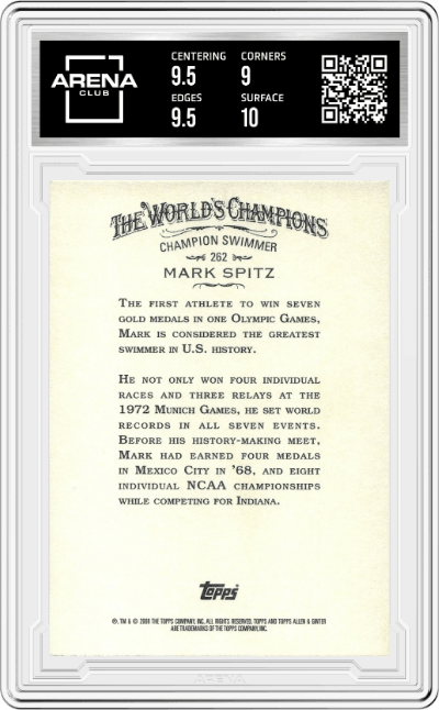 Mark Spitz from the 2008 Topps Allen & Ginter set graded by Arena Club and given an overall grade of 9.5.