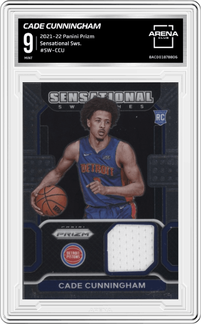Cade Cunningham from the 2021-22 Panini Prizm  set graded by Arena Club and given an overall grade of 9.