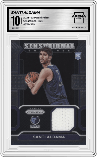 Santi Aldama from the 2021-22 Panini Prizm  set graded by Arena Club and given an overall grade of 10.