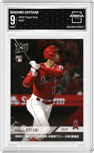Shohei Ohtani from the 2018 Topps Now set graded by Arena Club and given an overall grade of 9.