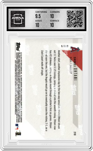 Shohei Ohtani from the 2018 Topps Now set graded by Arena Club and given an overall grade of 10.