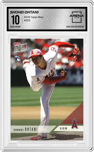 Shohei Ohtani from the 2018 Topps Now set graded by Arena Club and given an overall grade of 10.