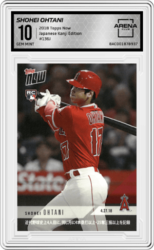 Shohei Ohtani from the 2018 Topps Now set graded by Arena Club and given an overall grade of 10.