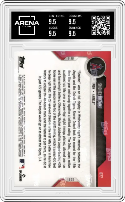 Shohei Ohtani from the 2021 Topps Now set graded by Arena Club and given an overall grade of 9.5.