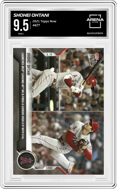 Shohei Ohtani from the 2021 Topps Now set graded by Arena Club and given an overall grade of 9.5.