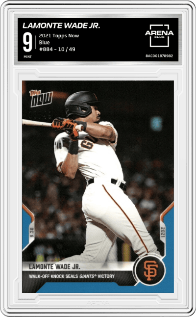 Lamonte Wade Jr. from the 2021 Topps Now set featuring a Blue parallel graded by Arena Club and given an overall grade of 9.