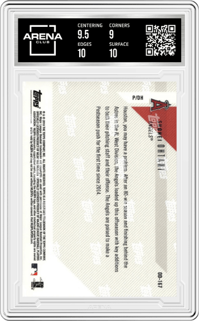 Shohei Ohtani from the 2018 Topps Now set graded by Arena Club and given an overall grade of 9.5.