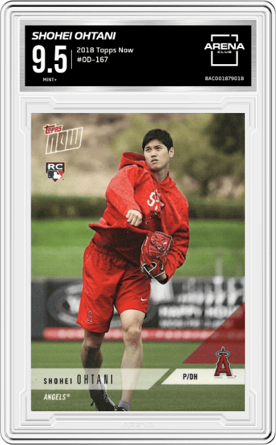 Shohei Ohtani from the 2018 Topps Now set graded by Arena Club and given an overall grade of 9.5.