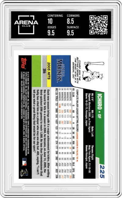 Ichiro Suzuki from the 2006 Topps set graded by Arena Club and given an overall grade of 9.
