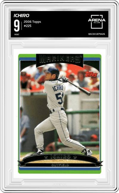 Ichiro Suzuki from the 2006 Topps set graded by Arena Club and given an overall grade of 9.