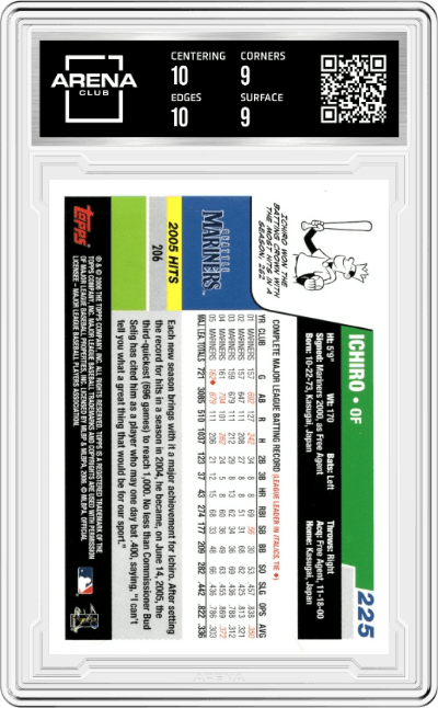 Ichiro Suzuki from the 2006 Topps set graded by Arena Club and given an overall grade of 9.5.