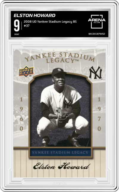 Elston Howard from the 2008 UD Yankee Stadium Legacy Box Set set graded by Arena Club and given an overall grade of 9.