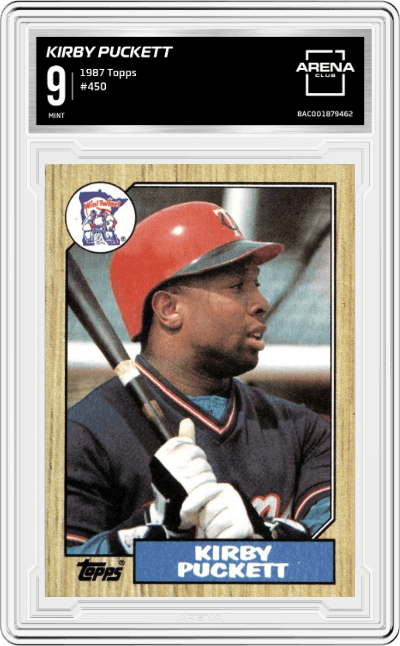Kirby Puckett from the 1987 Topps set graded by Arena Club and given an overall grade of 9.