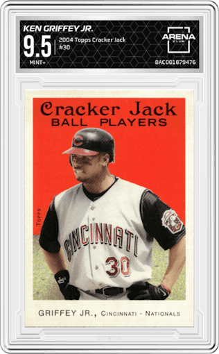 Ken Griffey Jr. from the 2004 Topps Cracker Jack set graded by Arena Club and given an overall grade of 9.5.