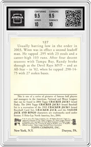 Randy Winn from the 2004 Topps Cracker Jack set graded by Arena Club and given an overall grade of 10.