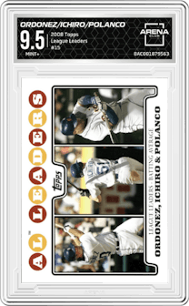Ordonez/Ichiro/Polanco from the 2008 Topps set graded by Arena Club and given an overall grade of 9.5.
