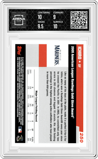 Ichiro Suzuki from the 2006 Topps set graded by Arena Club and given an overall grade of 9.5.