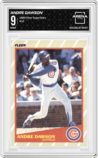 Andre Dawson from the 1989 Fleer SuperStars set graded by Arena Club and given an overall grade of 9.