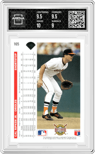 Cal Ripken Jr. from the 1992 Upper Deck set graded by Arena Club and given an overall grade of 9.5.