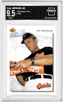 Cal Ripken Jr. from the 1992 Upper Deck set graded by Arena Club and given an overall grade of 9.5.