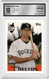 Todd Helton from the 1996 Topps set graded by Arena Club and given an overall grade of 10.