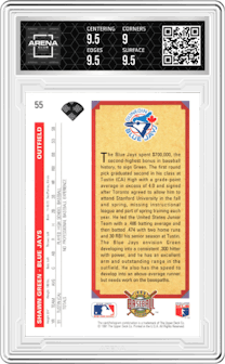Shawn Green  from the 1992 Upper Deck set graded by Arena Club and given an overall grade of 9.5.