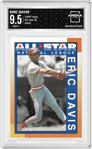Eric Davis from the 1990 Topps set graded by Arena Club and given an overall grade of 9.5.